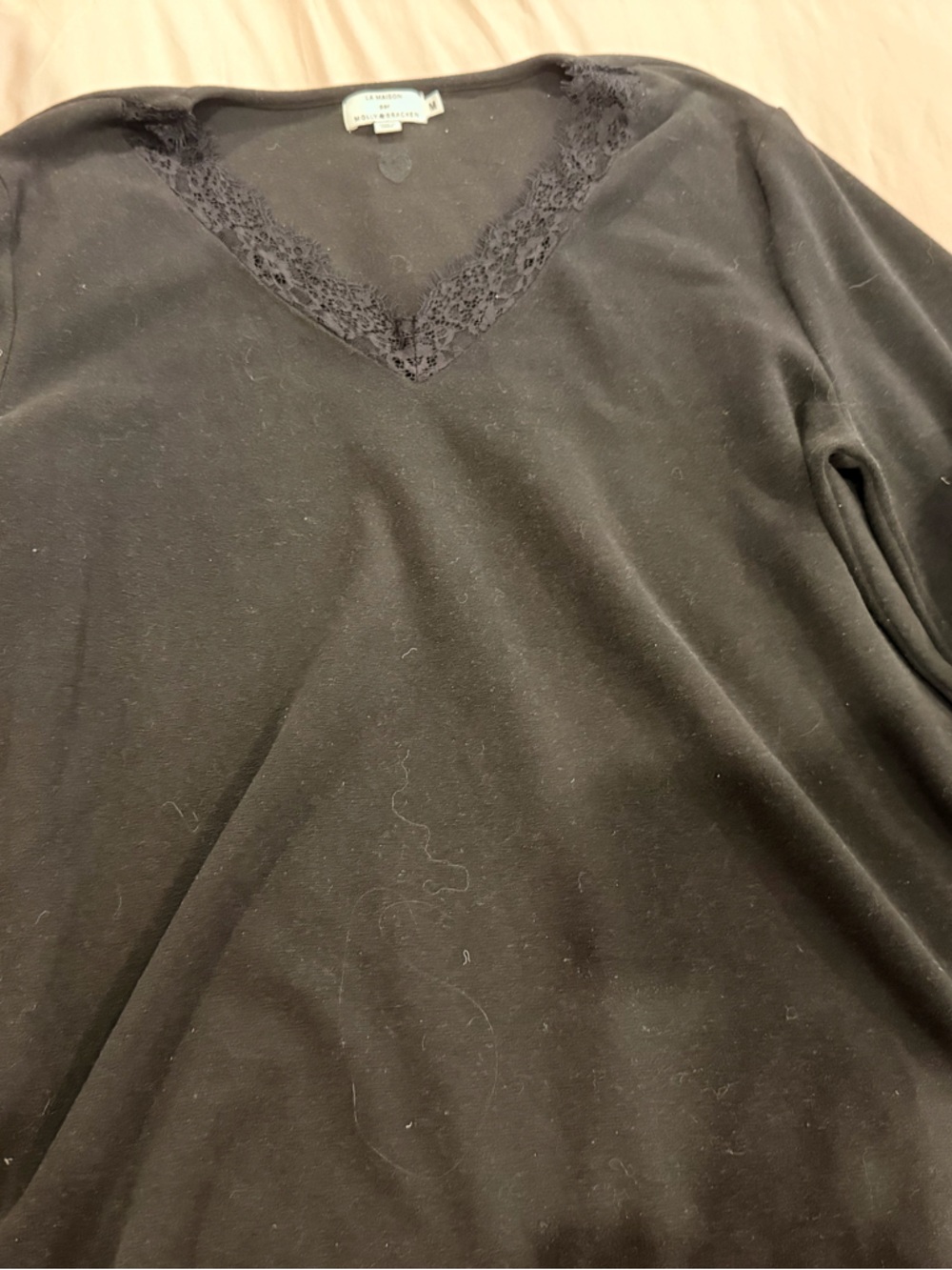 Molly Bracken M Lace-Trim V-Neck Sweater